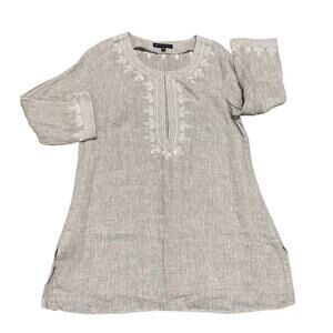 Saks Fifth Avenue 100% Silk tunic hook front embroidered gray size large